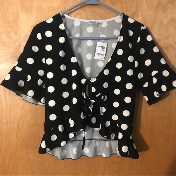 Charlotte Russe Tops - 🆕Polka Dot Charlotte Russe Bell Sleeve V-Neck Top
